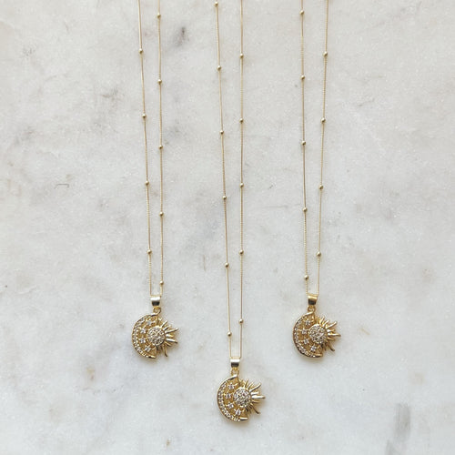 Sun & Moon Pavé Necklace • 24k Gold Filled