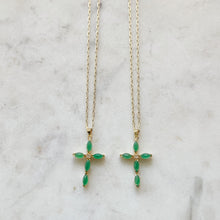 Emerald Cross Necklace • 24k Gold Filled
