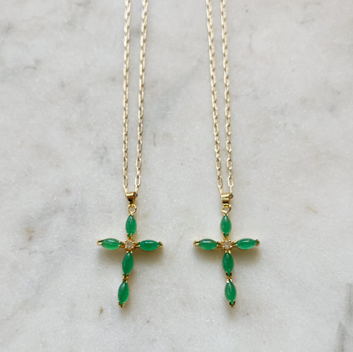 Emerald Cross Necklace • 24k Gold Filled