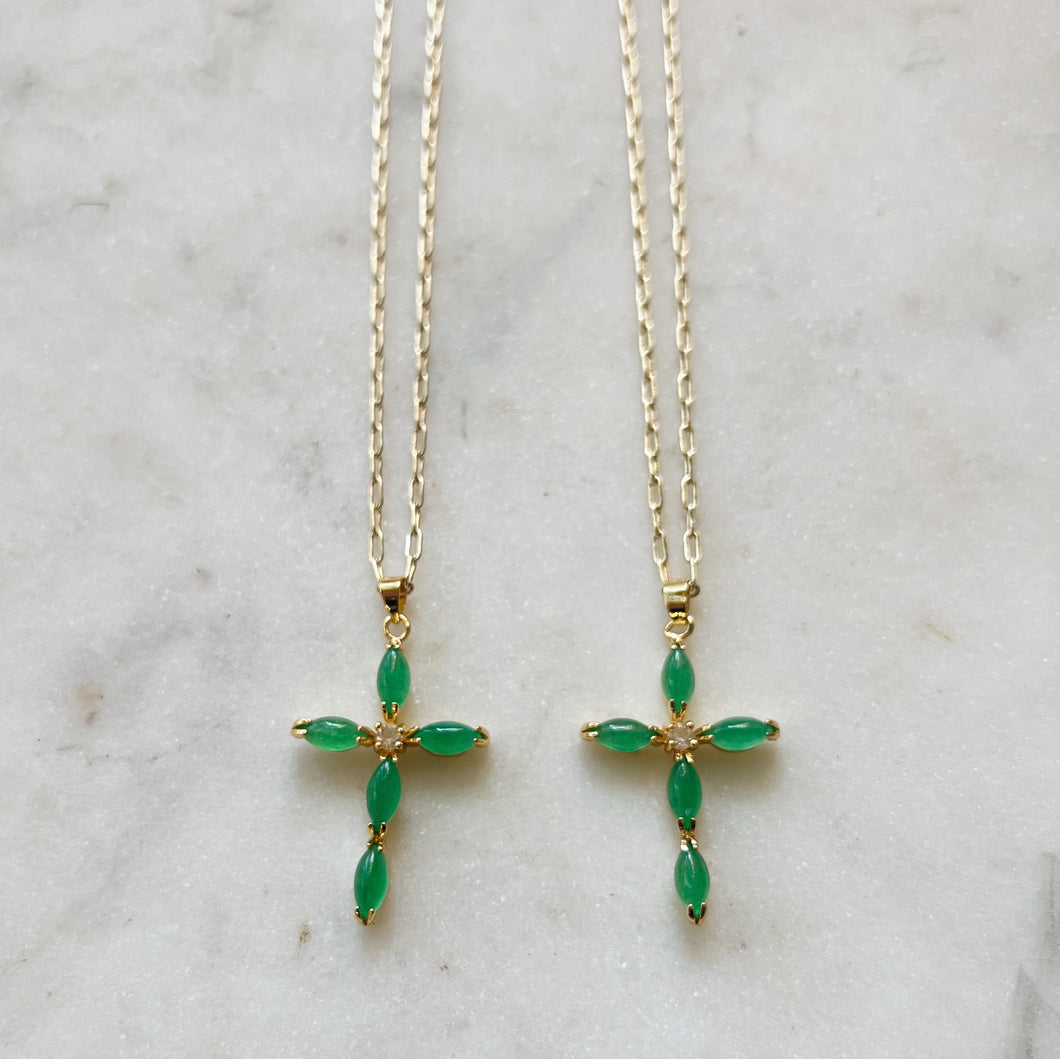 Emerald Cross Necklace • 24k Gold Filled