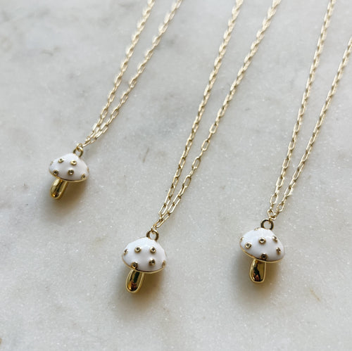 White Mushroom Necklace • 24k Gold Filled