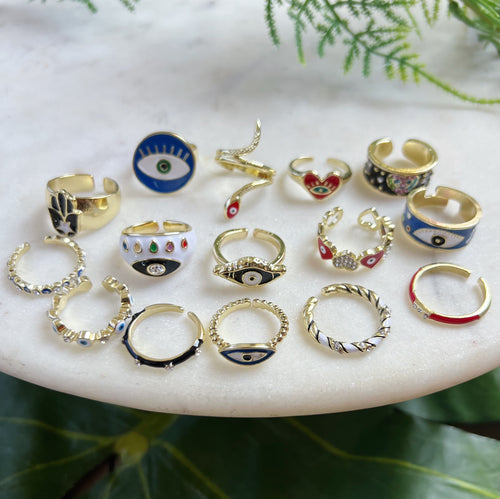 Evil Eye Enamel Rings | Gold