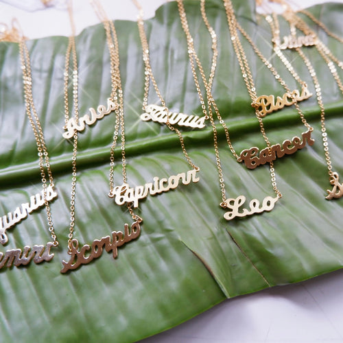 Zodiac Nameplate Necklace • Gold