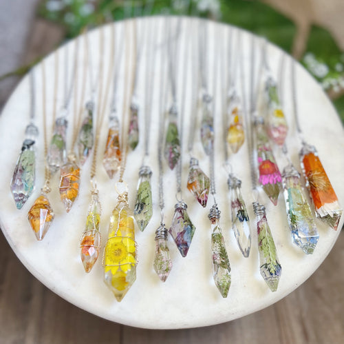 Floral Resin Crystal Necklaces